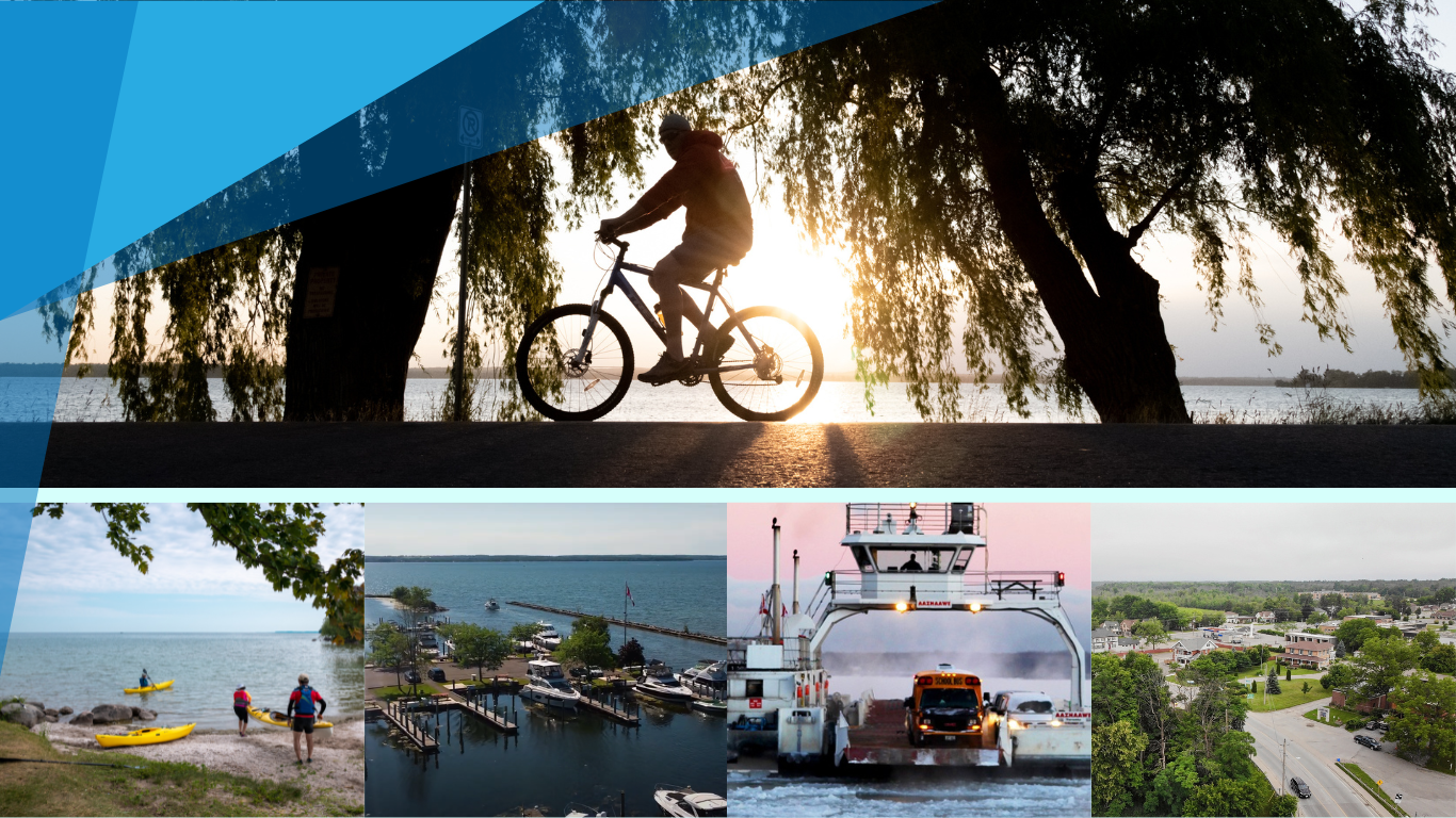 pictures of the lake, roads and water in the town of Georgina